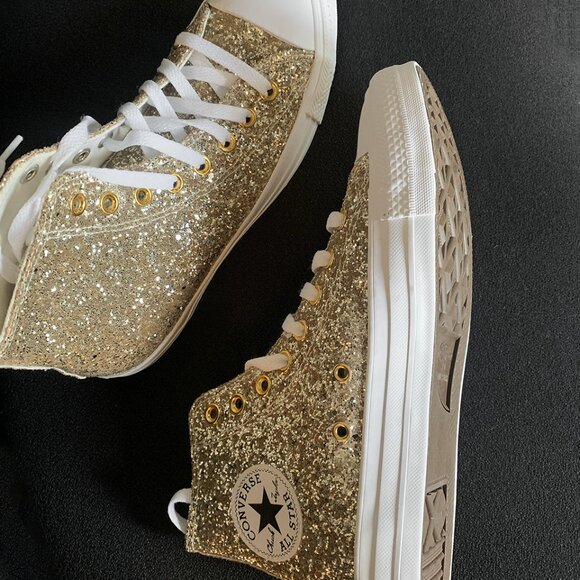 Converse Chuck Taylor All Star High Top Gold Glitter Size: Women's 9/Men's 7 - Picture 3 of 7